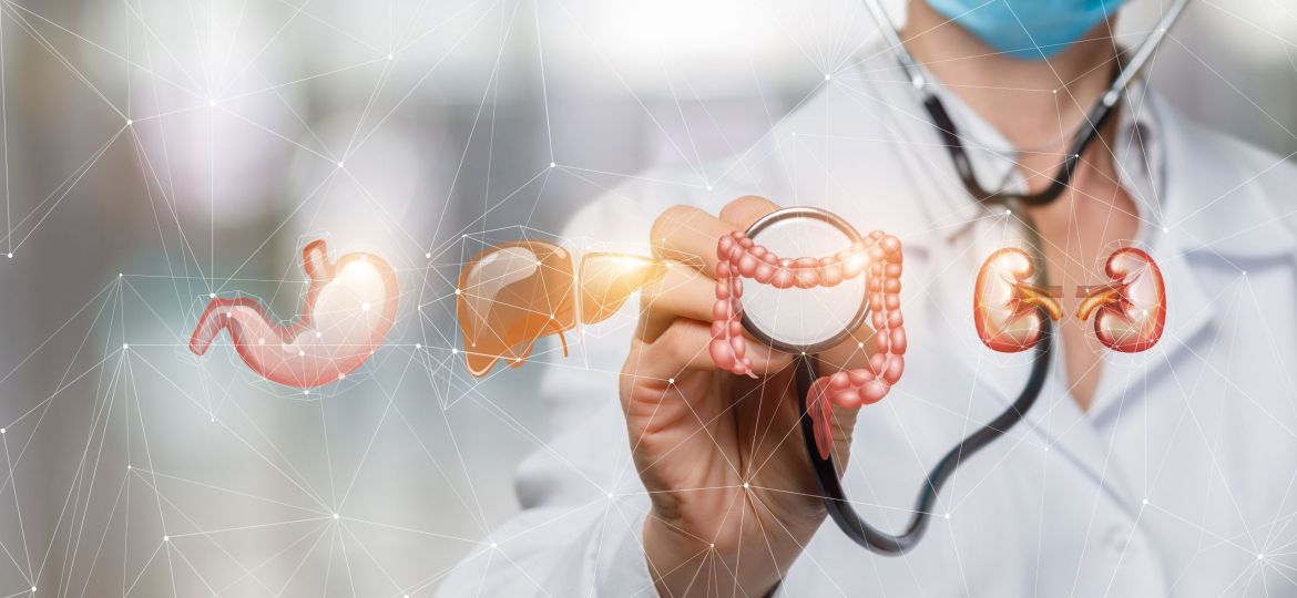 The doctor listens in on the icon of the intestine .