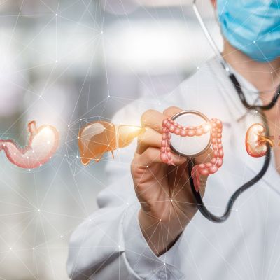 The doctor listens in on the icon of the intestine .